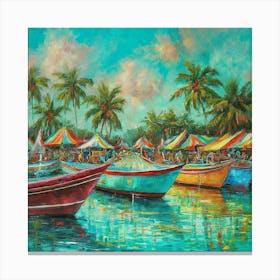 Boats At The Market Canvas Print