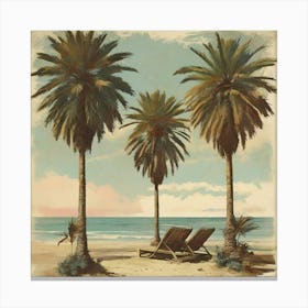 Three Palm Trees On The Beach Canvas Print