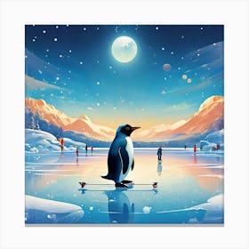 Penguin On Skis Canvas Print