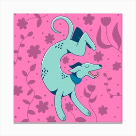 Pink Sighthound Whippet Greyhound Dog on Floral Background Canvas Print
