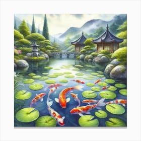 Coloured fishes in a pond Canvas Print