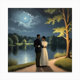 Couple By A Lake Cuddling 1 Canvas Print