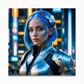 Futuristic Girl With Blue Hair 5 Canvas Print