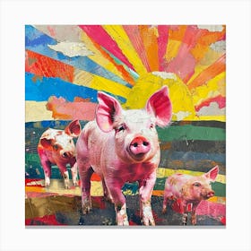 Rainbow Patchwork Pig Collage 1 Canvas Print