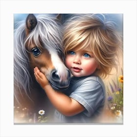 Little Girl Hugging A Horse Canvas Print