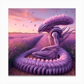 Alien Contemplating In A Lavender Field Canvas Print