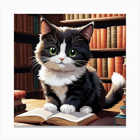 Cat Reading Book Canvas Print