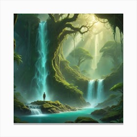 Digital Art Depicting A Serene Waterfall Canvas Print