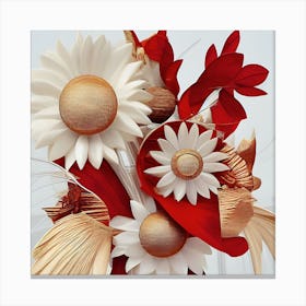 Floral Collage in Red and Gold Canvas Print