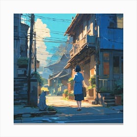 Girl Walking Down A Street 2 Canvas Print