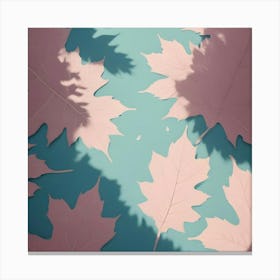 Flat Lay Of Pink Paper Maple Leaves With Their Shadows Cast On A Teal Background, Creating A Simple And Visually Appealing Composition Canvas Print