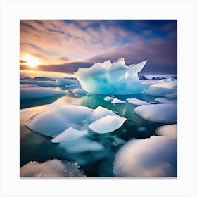 Icebergs At Sunset 30 Canvas Print