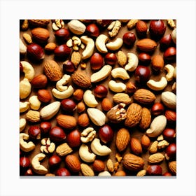 Many Nuts On A Brown Background Canvas Print