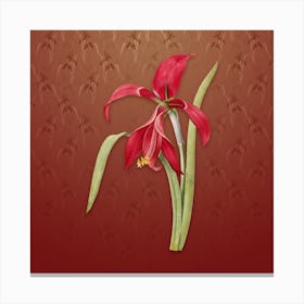 Vintage Amaryllis Botanical on Falu Red Pattern Canvas Print