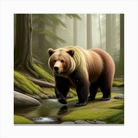 Giant Brown Bear Hunting In The Forest Canvas Print