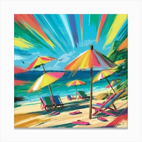Sunlit Serenity Digital Painting Of Summer Lines On A Sandy Beach, Bathed In Gentle Sun Rays (1) Canvas Print