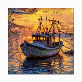 Fishing Boat At Sunset Canvas Print