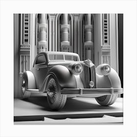 Car In Front Of A Building Monochromatic Canvas Print