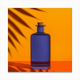 Blue Bottle On Orange Background Canvas Print