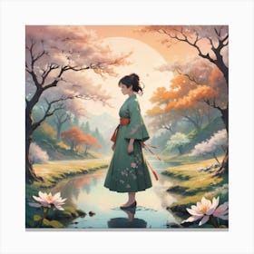 Asian Girl In Kimono Canvas Print