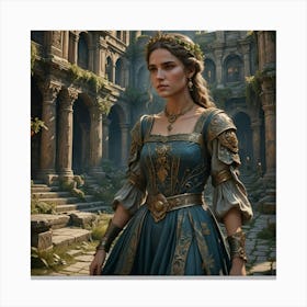 Beautiful Ancient European Girl In Dress Canvas Print