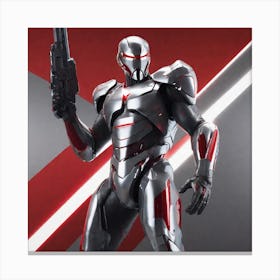A Futuristic Warrior Stands Tall, His Gleaming Suit And Shining Silver Visor Commanding Attention Canvas Print