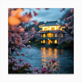 Cherry Blossoms By The River Canvas Print