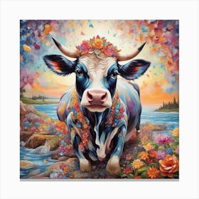 Cow In Flowers Canvas Print