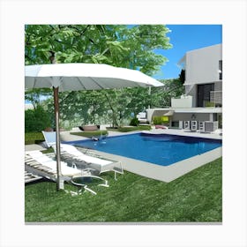 Modern House With Swimming Pool 2 Canvas Print