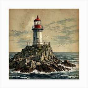 Lighthouse On A Rock Canvas Print