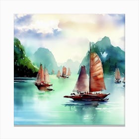 Watercolor Boats In The Water, Hạ Long Bay 2 Canvas Print