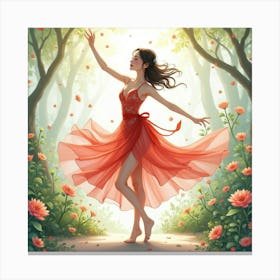 Beautiful Dancer In Watercolor Magical Garden 1 Canvas Print