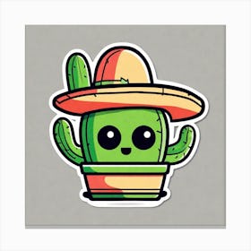Mexico Cactus With Mexican Hat Sticker 2d Cute Fantasy Dreamy Vector Illustration 2d Flat Cen (17) Canvas Print