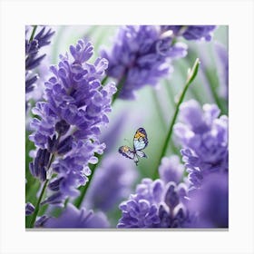 Lavender Flowers With Butterfly Canvas Print