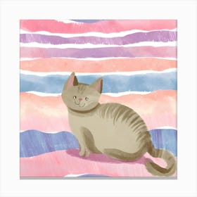 Cat On A Striped Background Canvas Print