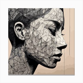 An impressionistic, minimalist and abstract pencil drawing of a women face with various tones and geometric shapes. Canvas Print