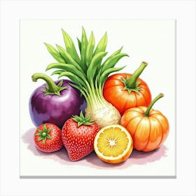 Artistic Watercolor Depiction Of Colorful Vegetables And Fruits With A Lovely Touch 1 Canvas Print