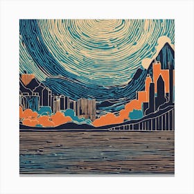 Cityscape Abstract Linocut Canvas Print