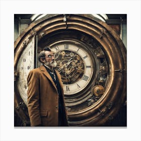 Man Standing In Front Of A Clock Canvas Print