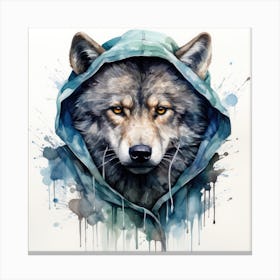 Watercolour Cartoon Wolf In A Hoodie Canvas Print