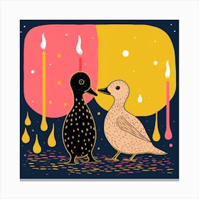 Ducklings At Night Linocut Style 4 Canvas Print