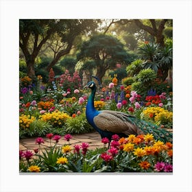 Peacock In The Garden 2 Canvas Print