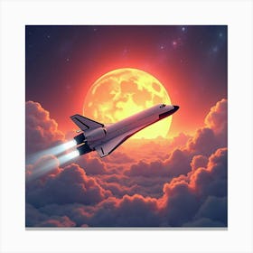 Shuttle Amidst A Watercolor Vibrant Cosmic Sunrise 1 Canvas Print