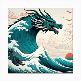 Japanese Dragon In The Waves Canvas Print