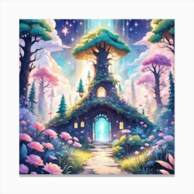 A Fantasy Forest With Twinkling Stars In Pastel Tone Square Composition 185 Canvas Print