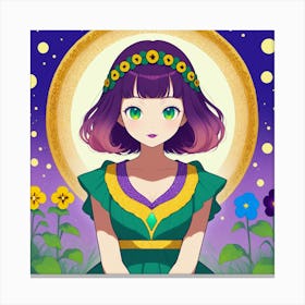 Anime Girl In Green Dress Canvas Print