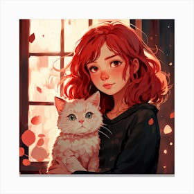 Anime Girl With Cat Canvas Print