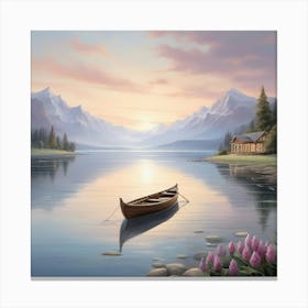 Canoe On The Lake Art print Canvas Print
