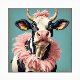 Cow With Pink Feathers 1 Canvas Print