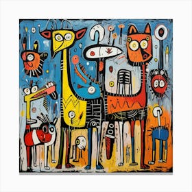 Dogs Abstract Nature Neo Expressionism Animals Pets Distorted Cartoon Colorful Picasso Drawing Art Canvas Print